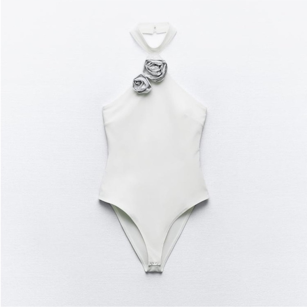 Zara White Bodysuit with Floral Detail
